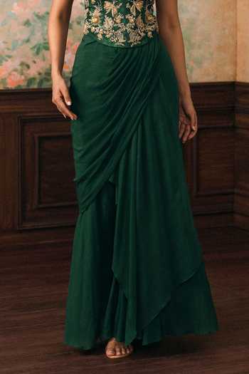 Paulmi And Harsh Green Zari Bandeau Neck Lilia Printed Corset Skirt Set Online at Aza Fashions Paulmi And Harsh_Green Zari Bandeau Neck Lilia Printed Corset Skirt Set _Online_at_Aza_Fashions