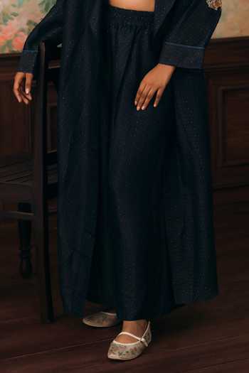 Paulmi And Harsh Blue Shantoon, Silk, Cotton, Lace Sweetheart Neck, Dorthy Printed Jacket Set Online at Aza Fashions Paulmi And Harsh_Blue Shantoon, Silk, Cotton, Lace Sweetheart Neck, Dorthy Printed Jacket Set _Online_at_Aza_Fashions