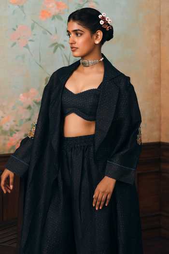 Buy Paulmi And Harsh Blue Shantoon, Silk, Cotton, Lace Sweetheart Neck, Dorthy Printed Jacket Set Online at Aza Fashions Buy_Paulmi And Harsh_Blue Shantoon, Silk, Cotton, Lace Sweetheart Neck, Dorthy Printed Jacket Set _Online_at_Aza_Fashions