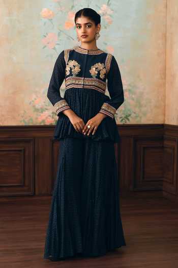Paulmi And Harsh Merlia Printed Peplum Top & Palazzo Set 