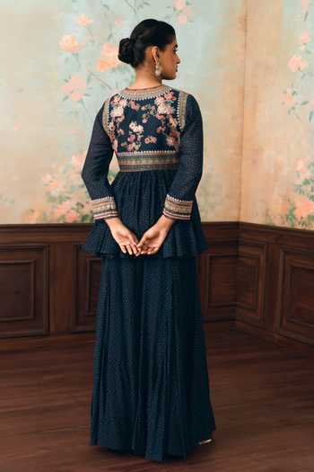 Paulmi And Harsh Merlia Printed Peplum Top & Palazzo Set 