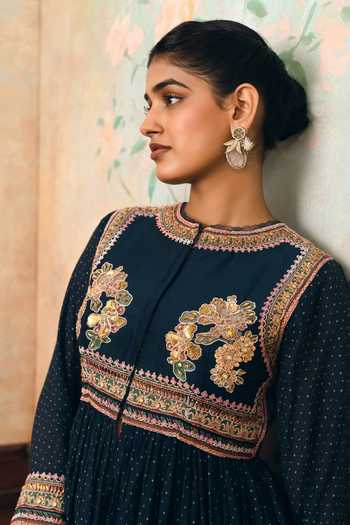 Buy_Paulmi And Harsh_Blue Mandarin Collar Merlia Printed Peplum Top And Palazzo Set _Online_at_Aza_Fashions