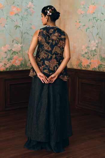 Paulmi And Harsh Cherie Printed Peplum Jacket Pant Set