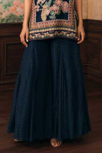 Paulmi And Harsh Blue Shantoon High Neck Wildflower Printed Kurta And Palazzo Set Online at Aza Fashions Paulmi And Harsh_Blue Shantoon High Neck Wildflower Printed Kurta And Palazzo Set _Online_at_Aza_Fashions