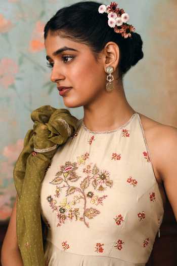 Paulmi And Harsh_Ivory Silk, Cotton, Organza Halter Neck Delphine Printed Anarkali Set _at_Aza_Fashions