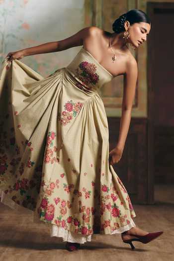 Buy Paulmi And Harsh Multi Color Lycra, Chantilly Bandeau Neck Emilia Printed Dress Online at Aza Fashions Buy_Paulmi And Harsh_Multi Color Lycra, Chantilly Bandeau Neck Emilia Printed Dress _Online_at_Aza_Fashions