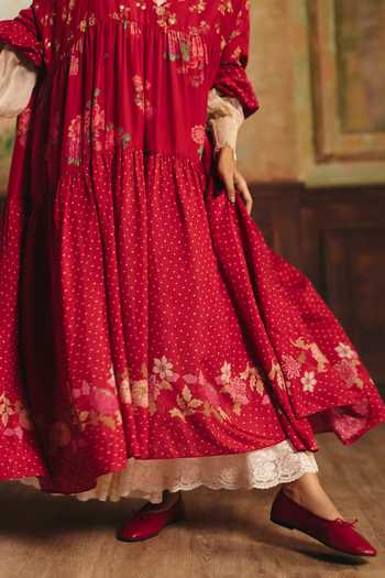 Buy Paulmi And Harsh Red Silk, Cotton, Chantilly High Neck Theia Printed Dress Online at Aza Fashions Buy_Paulmi And Harsh_Red Silk, Cotton, Chantilly High Neck Theia Printed Dress _Online_at_Aza_Fashions
