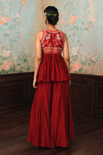 Paulmi And Harsh Merlia Printed Peplum Top & Palazzo Set