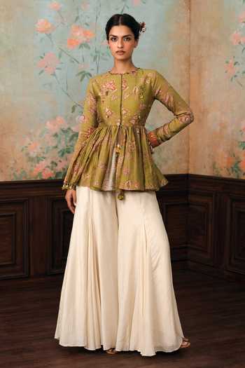 Paulmi And Harsh Keira Printed Peplum Top & Palazzo Set 