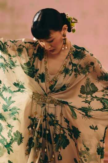 Paulmi And Harsh Ivory V-neck Ena Printed Kaftan Online at Aza Fashions Paulmi And Harsh_Ivory V-neck Ena Printed Kaftan _Online_at_Aza_Fashions