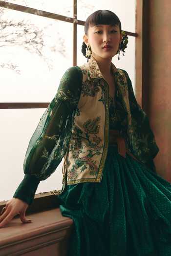 Paulmi And Harsh Petunia Printed Cropped Jacket Skirt Set 