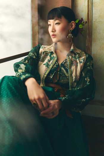 Paulmi And Harsh Ivory Modal, Silk, Organza, Shantoon, Petunia Printed Cropped Jacket Skirt Set Online at Aza Fashions Paulmi And Harsh_Ivory Modal, Silk, Organza, Shantoon, Petunia Printed Cropped Jacket Skirt Set _Online_at_Aza_Fashions