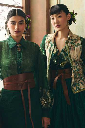 Paulmi And Harsh Ivory Modal, Silk, Organza, Shantoon, Petunia Printed Cropped Jacket Skirt Set at Aza Fashions Paulmi And Harsh_Ivory Modal, Silk, Organza, Shantoon, Petunia Printed Cropped Jacket Skirt Set _at_Aza_Fashions