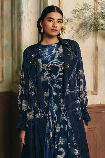 Buy Paulmi And Harsh Blue Crepe, Cotton, Organza Winnie Printed Jumpsuit With Jacket Online at Aza Fashions Buy_Paulmi And Harsh_Blue Crepe, Cotton, Organza Winnie Printed Jumpsuit With Jacket _Online_at_Aza_Fashions