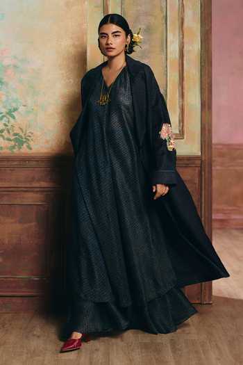 Paulmi And Harsh Blue Silk, Cotton Daphne Printed Jacket Palazzo Set Online at Aza Fashions Paulmi And Harsh_Blue Silk, Cotton Daphne Printed Jacket Palazzo Set _Online_at_Aza_Fashions