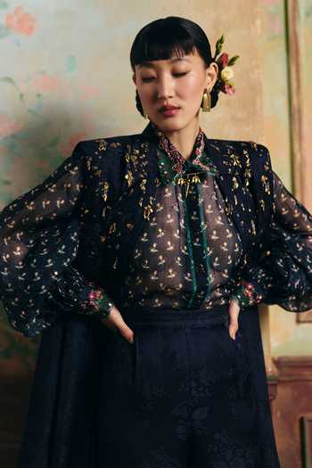 Buy Paulmi And Harsh Navy Jacquard, Organza Eirene Woven Jacket Pant Set Online at Aza Fashions Buy_Paulmi And Harsh_Navy Jacquard, Organza Eirene Woven Jacket Pant Set _Online_at_Aza_Fashions