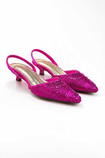 Sole House Fuchsia Crimson Embellished Kitten Heels Online at Aza Fashions Sole House_Fuchsia Crimson Embellished Kitten Heels _Online_at_Aza_Fashions