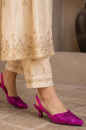 Shop Sole House Fuchsia Crimson Embellished Kitten Heels Online at Aza Fashions Shop_Sole House_Fuchsia Crimson Embellished Kitten Heels _Online_at_Aza_Fashions