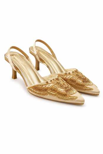 Sole House Gold Imperial Cutdana Embellished Kitten Heels Online at Aza Fashions Sole House_Gold Imperial Cutdana Embellished Kitten Heels _Online_at_Aza_Fashions