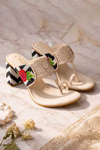 Sole House Monochrome Floral Embroidered Block Heels 
