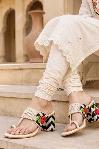 Shop Sole House Cream Monochrome Floral Embroidered Block Heels Online at Aza Fashions Shop_Sole House_Cream Monochrome Floral Embroidered Block Heels _Online_at_Aza_Fashions