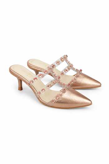 Shop Sole House Rose Gold Jewels Crystal Embellished Kitten Heels Online at Aza Fashions Shop_Sole House_Rose Gold Jewels Crystal Embellished Kitten Heels _Online_at_Aza_Fashions