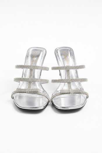 Sole House Silver Starlight Crystal Strap Embellished Kitten Heels Online at Aza Fashions Sole House_Silver Starlight Crystal Strap Embellished Kitten Heels _Online_at_Aza_Fashions