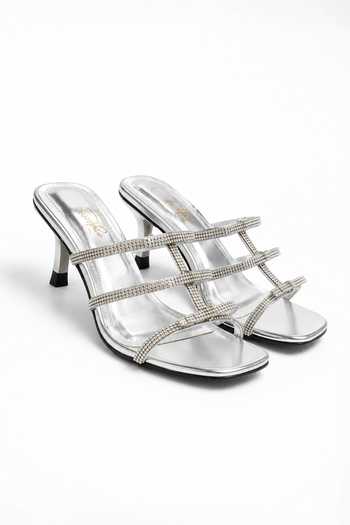 Sole House Silver Starlight Crystal Strap Embellished Kitten Heels at Aza Fashions Sole House_Silver Starlight Crystal Strap Embellished Kitten Heels _at_Aza_Fashions