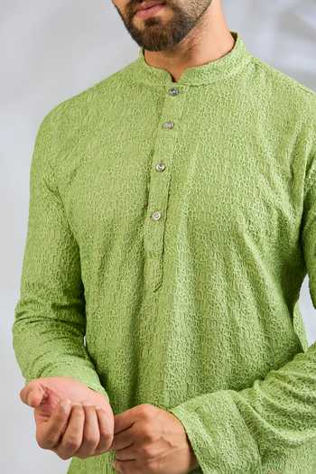 Spring Break Green Silk, Cotton Mint Embroidered Kurta Set Online at Aza Fashions Spring Break_Green Silk, Cotton Mint Embroidered Kurta Set _Online_at_Aza_Fashions