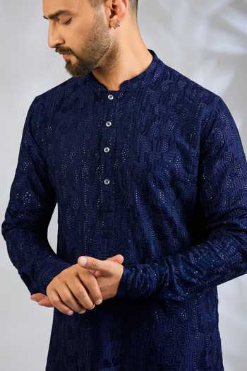 Spring Break Blue Silk, Cotton Sequin Embroidered Kurta Set Online at Aza Fashions Spring Break_Blue Silk, Cotton Sequin Embroidered Kurta Set _Online_at_Aza_Fashions