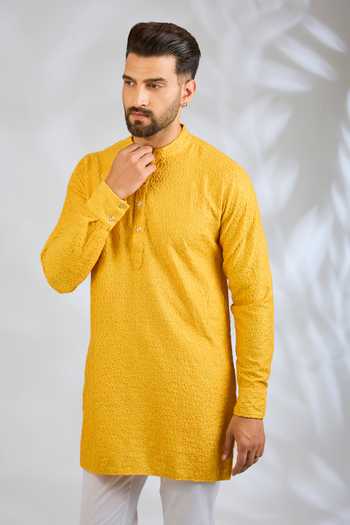 Spring Break Yellow Silk, Cotton Embroidered Kurta Set Online at Aza Fashions Spring Break_Yellow Silk, Cotton Embroidered Kurta Set _Online_at_Aza_Fashions