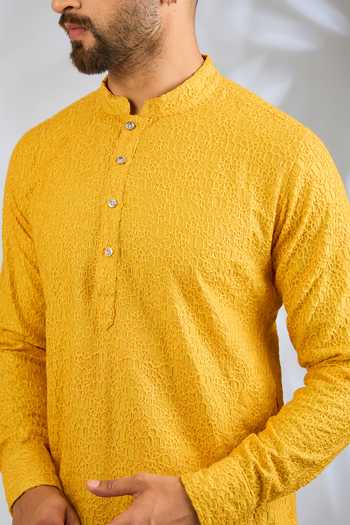 Buy Spring Break Yellow Silk, Cotton Embroidered Kurta Set Online at Aza Fashions Buy_Spring Break_Yellow Silk, Cotton Embroidered Kurta Set _Online_at_Aza_Fashions