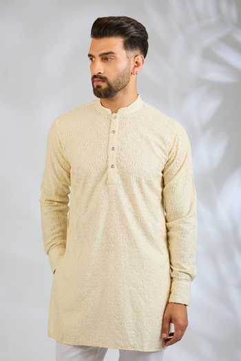 SPRING BREAK Ivory Silk, Cotton Embroidered Kurta Set Online at Aza Fashions SPRING BREAK_Ivory Silk, Cotton Embroidered Kurta Set _Online_at_Aza_Fashions