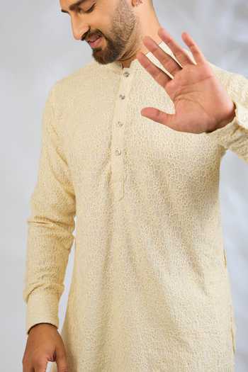 Buy SPRING BREAK Ivory Silk, Cotton Embroidered Kurta Set Online at Aza Fashions Buy_SPRING BREAK_Ivory Silk, Cotton Embroidered Kurta Set _Online_at_Aza_Fashions