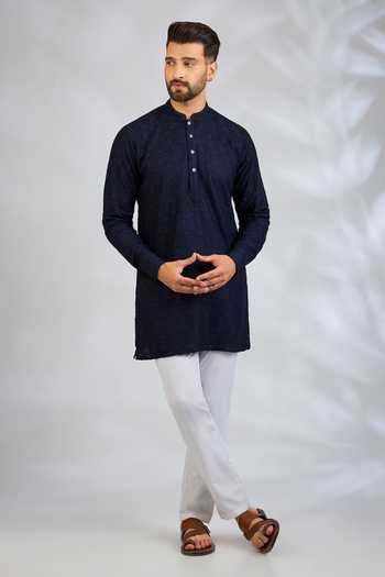 SPRING BREAK_White Silk, Cotton Sequin Work Kurta Set _Online_at_Aza_Fashions