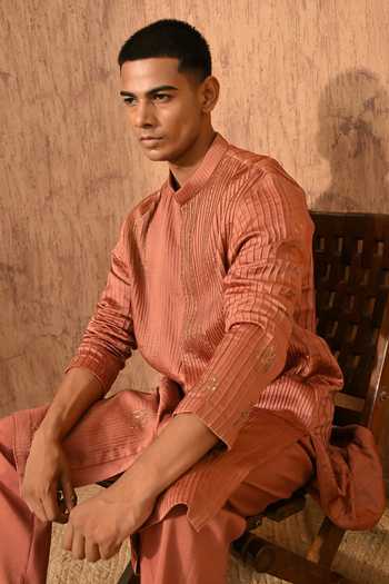 Buy Sulakshna Jasra Rust Chanderi Embroidered Kurta And Pyjama Set Online at Aza Fashions Buy_Sulakshna Jasra_Rust Chanderi Embroidered Kurta And Pyjama Set _Online_at_Aza_Fashions