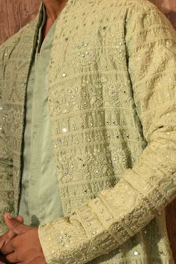 Buy_Sulakshna Jasra_Green Chanderi Mirrorwork Kurta And Pyjama Set 