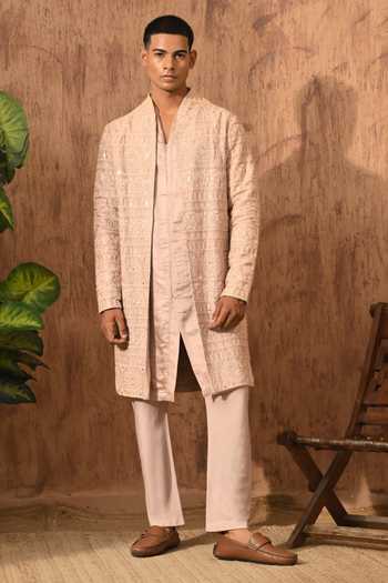 Sulakshna Jasra_Rose Gold Chanderi Kurta And Pyjama Set _Online_at_Aza_Fashions