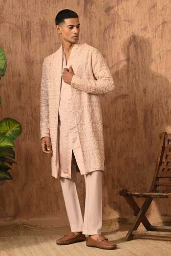 Buy_Sulakshna Jasra_Rose Gold Chanderi Kurta And Pyjama Set _Online_at_Aza_Fashions