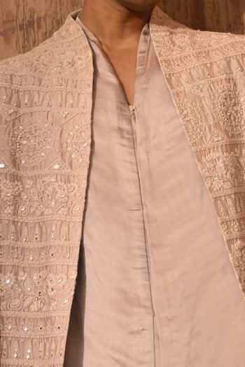 Sulakshna Jasra_Rose Gold Chanderi Kurta And Pyjama Set _at_Aza_Fashions