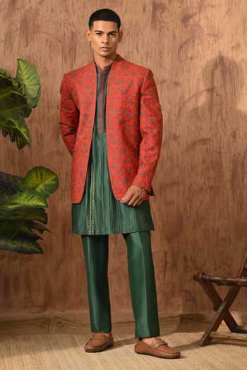 Sulakshna Jasra Silk Printed Bandhgala Set 