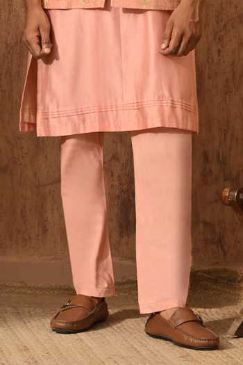Sulakshna Jasra_Peach Silk Ombre Nehru Jacket Set _Online_at_Aza_Fashions