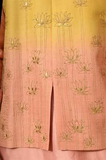 Buy_Sulakshna Jasra_Peach Silk Ombre Nehru Jacket Set 