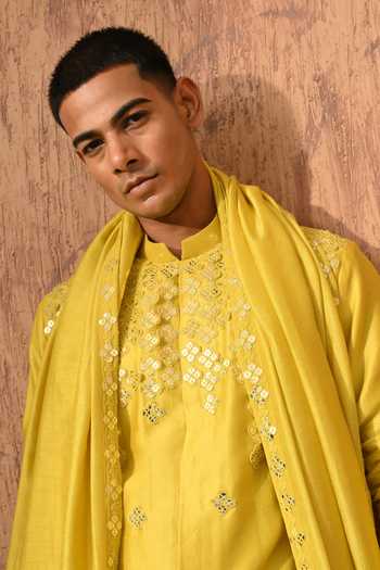 Shop_Sulakshna Jasra_Green Chanderi 3d Embroidery Kurta Stole Set _Online_at_Aza_Fashions