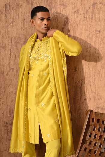 Buy_Sulakshna Jasra_Green Chanderi 3d Embroidery Kurta Stole Set 