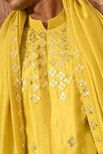 Shop_Sulakshna Jasra_Green Chanderi 3d Embroidery Kurta Stole Set 