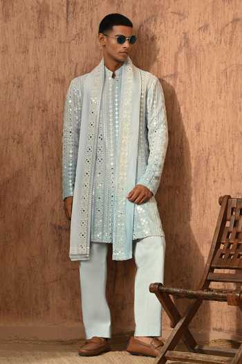 Buy Sulakshna Jasra Green Cotton, Georgette Embroidered Kurta Set Online at Aza Fashions Buy_Sulakshna Jasra_Green Cotton, Georgette Embroidered Kurta Set _Online_at_Aza_Fashions