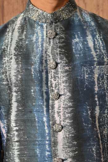 Buy Sulakshna Jasra Blue Silk Sleeveless Bundi Kurta Set Buy_Sulakshna Jasra_Blue Silk Sleeveless Bundi Kurta Set