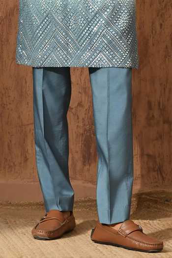 Sulakshna Jasra_Blue Georgette Patra Work Kurta And Pyjama Set _Online_at_Aza_Fashions