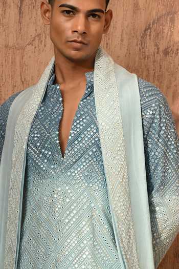 Buy_Sulakshna Jasra_Blue Georgette Patra Work Kurta And Pyjama Set _Online_at_Aza_Fashions